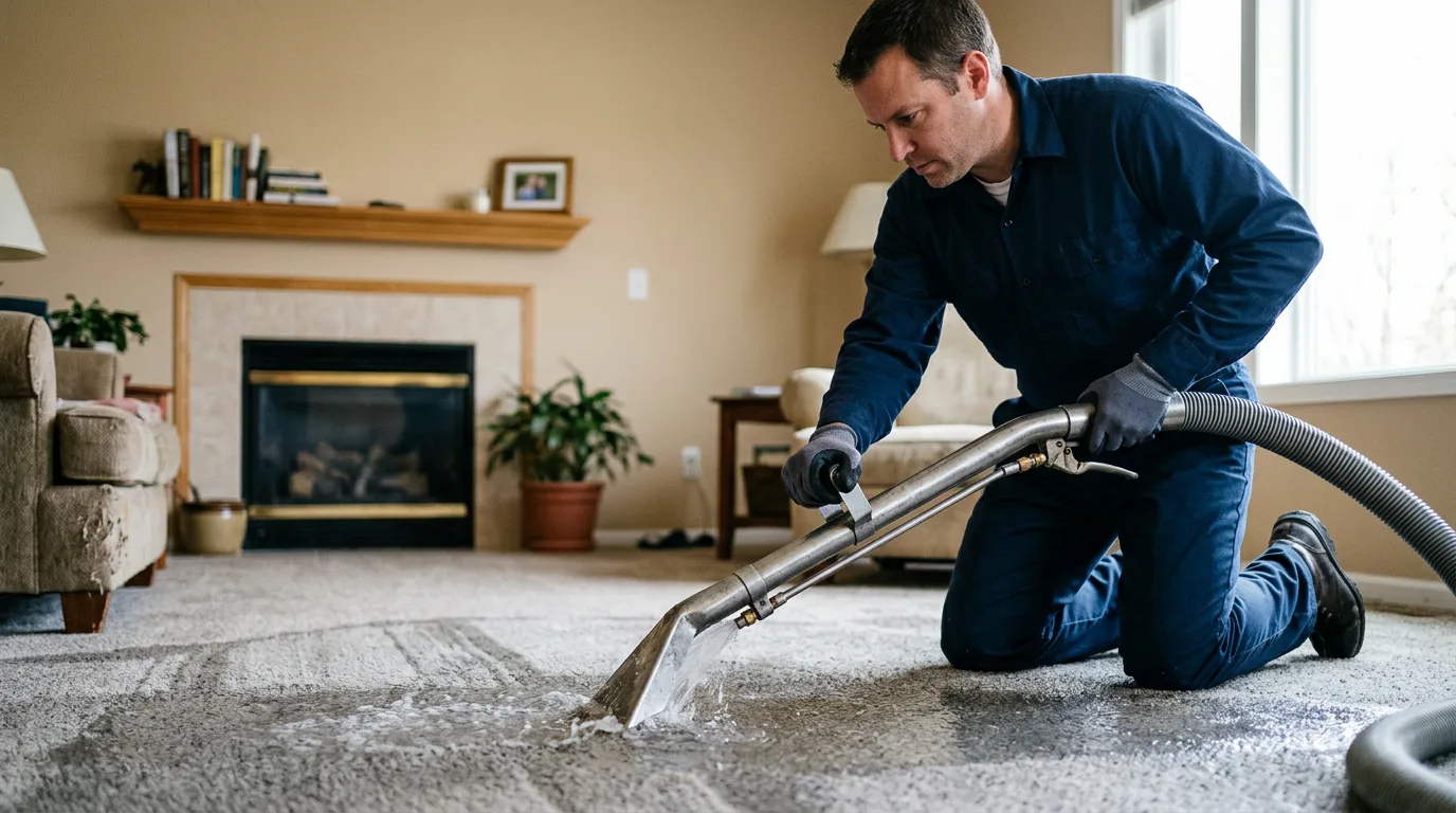 Water damage restoration technician working near Geneseo, KS